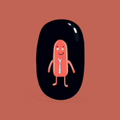 symbol,A cartoonish pill-shaped capsule with a man inside wearing a suit and a tie. Cartoon-style.