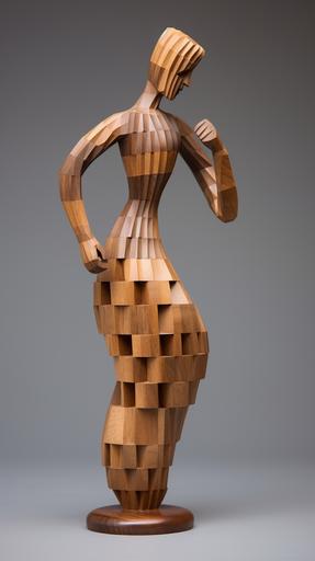 symbolism wooden bendable wooden figure posed to look like they are dancing , small wooden mannequin posed in a dance, gray gradient backdrop --ar 9:16
