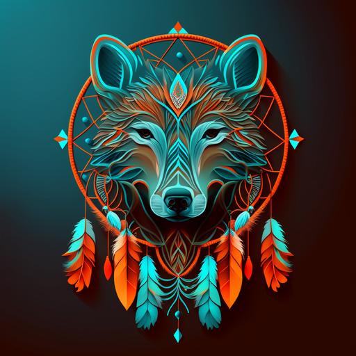 symmetrical design Artistic paper cut wolf head and dreamcatcher .Beautiful vector art design. Design in illustrator, curved vector polygons, 16 themed colors, award-winning 2D design, flat design, super-detailed, visionary strokes, 8k premium export, glibatree style.signature::