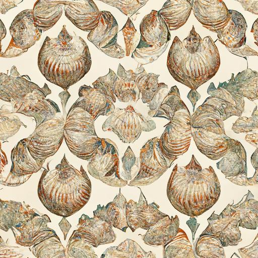 symmetrical repeating seashell wallpaper pattern William Morris