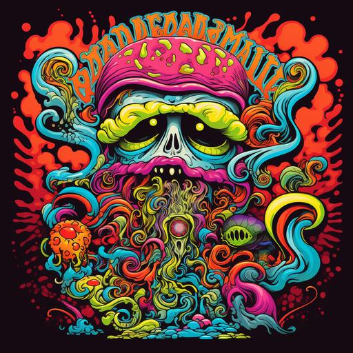 t shirt image in trippy psychedelic dreamland font warped, similar to old concert posters from the late 1960's