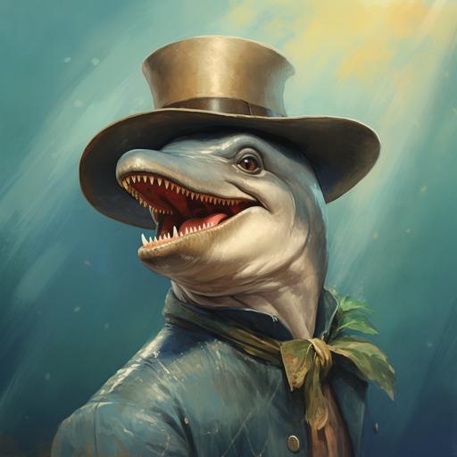 smiling dolphin wearing a cowboy hat