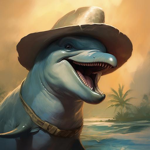 smiling dolphin wearing a cowboy hat