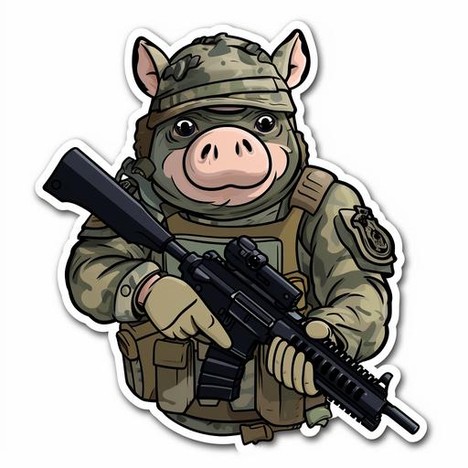 tactical pig military cartoon sticker