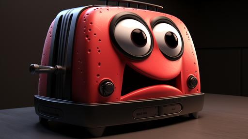 talkie toaster, red and black color, pixar style --ar 16:9 --v 5.2 --q 2