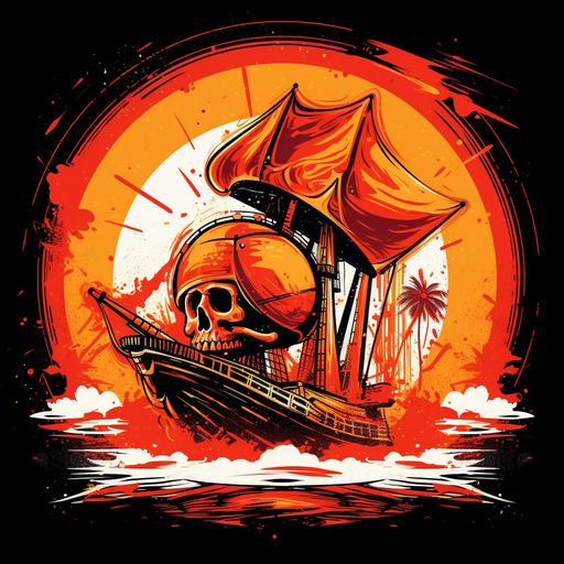 tampa bay buccaneers logo exploding::2 Pirate Ship, art deco, typography, retro colors, impressionism, synthwave:: t-shirt vector, center composition graphic design, plain background::2 mockup::-2 --upbeta --ar 1:1