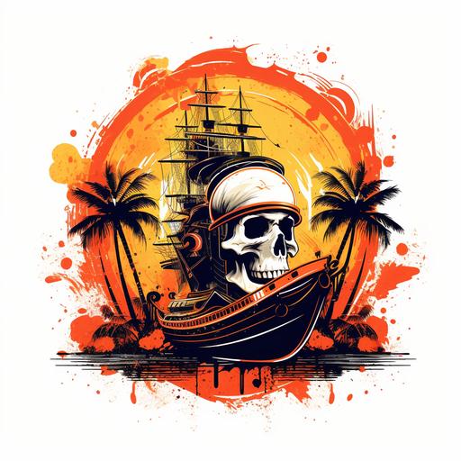 tampa bay buccaneers logo exploding::2 Pirate Ship, art deco, typography, retro colors, impressionism, synthwave:: t-shirt vector, center composition graphic design, plain background::2 mockup::-2 --upbeta --ar 1:1