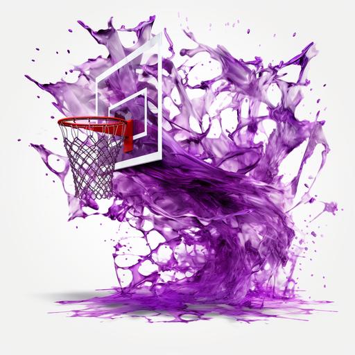 tattered purple basketball goal net on transparent background with basketball halfway down the net