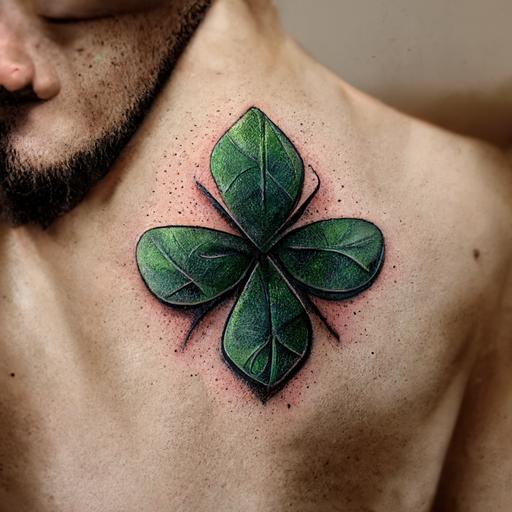 tattoo, clover, luck, good luck tattoo, four-leaf clover, four-leaf clover, male tattoo, chest tattoo