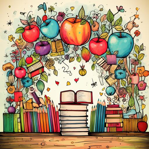 teacher background with school cliparts boho style