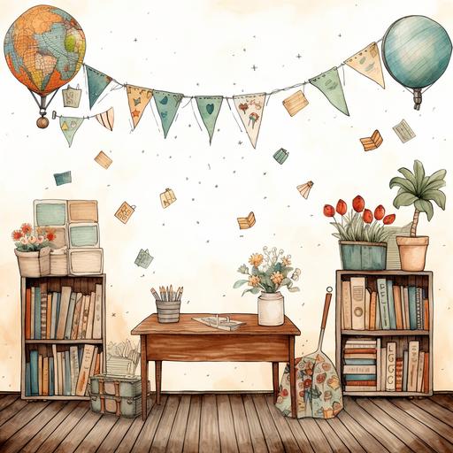 teacher background with school cliparts boho style