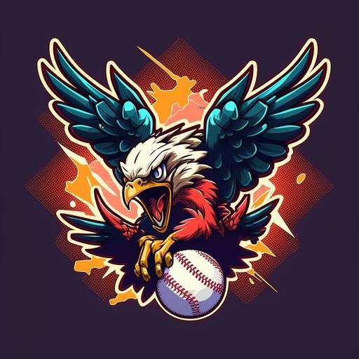 team logo, eagle grabbing softball with claws, cartoon style,