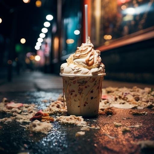 a cup of ice-cream, in the style of snapshot aesthetic, booru, natural night light, high quality photo, organic contours, ricoh ff-9d, grocery art, dusty piles, wide angle --ar 1:1