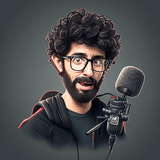 tech youtuber realistic person having small mic and cool bagtound