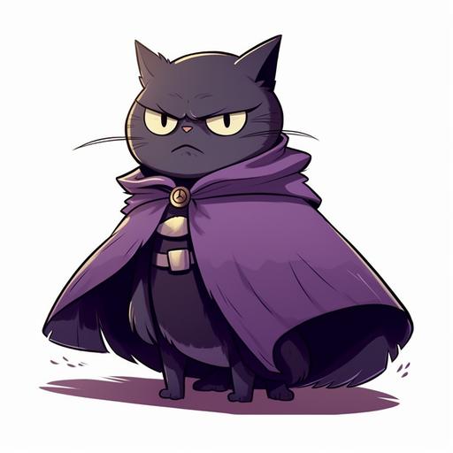 teen titans raven as chonky cartoon cat wearing purple cape japanese anime style
