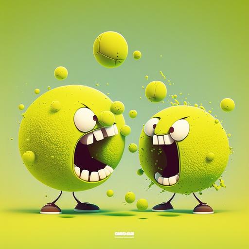 tennis balls being juggled, cartoon style
