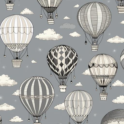 textile pattern hot air balloons, gray tones