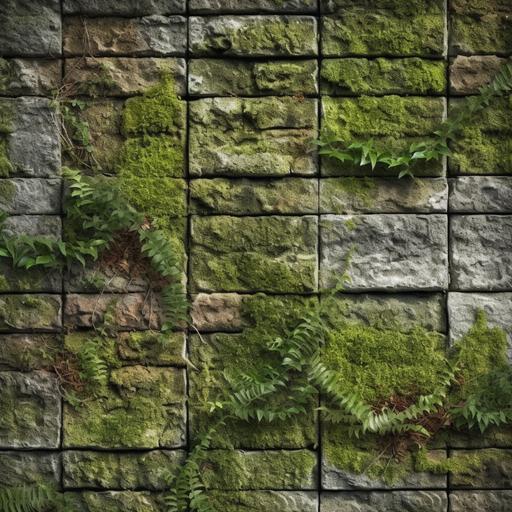 texture pattern of brick and moss stamped wall panel, flat --v 5.1