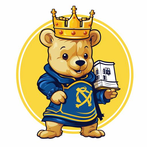 that there is this school named as euro next gen , and you are the graphic designer to it , you need to make a logo with the school name on it , the colour palatte will be yellow and blue , with a cute teddy bear , make a logo which looks royal