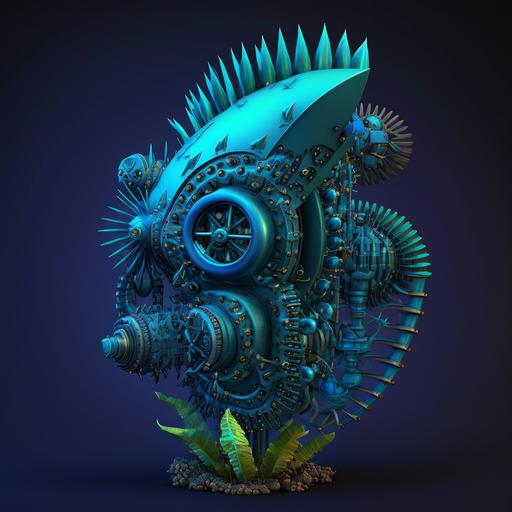 a masive biomechanical alien nuclear machine with gears, glowing blue from the inside, smal mechanical parts, smal organ parts, small plant parts, humanoid parts, anamal parts