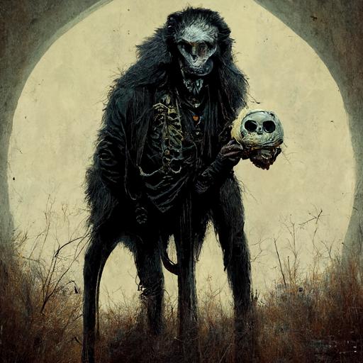 scary man with baboon skull