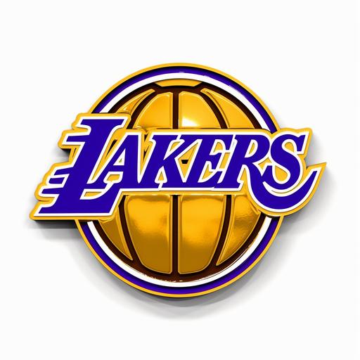 the NBA LA lakers logo, 3d, 10 degree angle to the left, rasterized version, white background, include team name