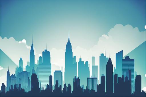 the New York skyline, vector silhouette illustration background, sky with a gradient, and clouds.Summer, blue flat sky, toon outline, 2d flat background with outlines, --ar 3:2 --q 2