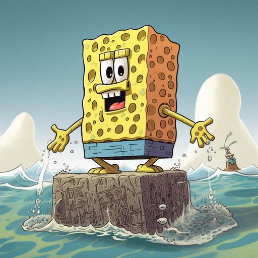 spongebob as a giant menger sponges surfing wave in hawaii, cartoon by Stephen Hillenburg --s 750 --v 5 --q 2 --q 2