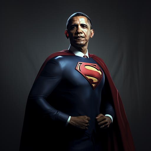 In a hypothetical image of Barack Obama wearing a Superman outfit, you can imagine the former President of the United States dressed as the iconic superhero. He might be wearing a full Superman costume, complete with the blue suit, red cape, 