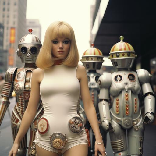 the all mecha-girl anthropodroid femme quad zoey and the zoetropers, polorid photo, new york, 1967