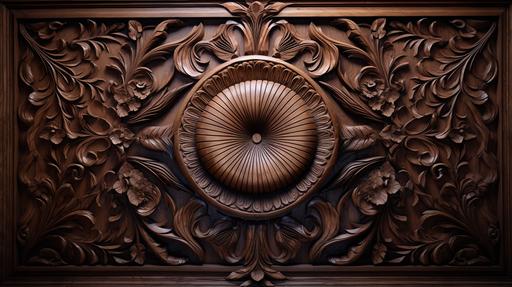 the carved wooden headboard of a bed with two pillows in front. Viewed from above, looking down on the bed, close up on headboard --ar 16:9