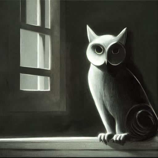 the cat wonders if the owl is also a cat. suspicious. ar 3:2 --chaos 100 --test