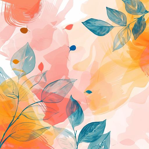 the decorative banner watercolor designs with banners, leaves and branches, in the style of emotionally-charged brushstrokes, light orange and pink, animated shapes, collage-like pieces, light amber and teal, colorful animations, minimalist strokes –v 6