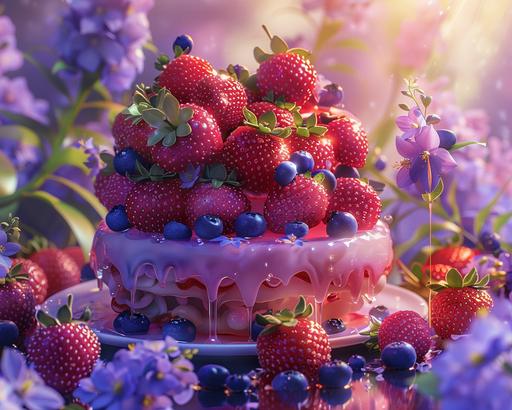 the dessert recipe has strawberries, blueberries, and honey on dendrobium display, in the style of faith-inspired art, feminine sticker art, french countryside, whimsical animation, #vfxfriday, dau-al-set, frottage --stylize 250 --v 6.0 --ar 5:4