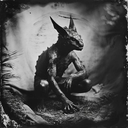 the earliest ferrotype photography of mythical cryptids like the chupacabra --v 6.0