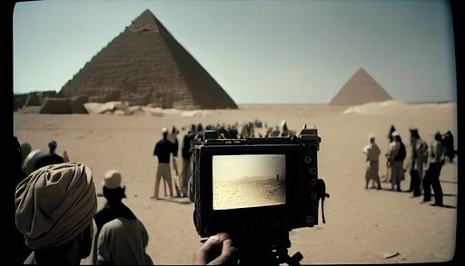 the egyptologists discover in front of the pyramids of gizeh a UFO protruding from the sand, a crowd of Egyptian workers to remove the sand with shovels and pickaxes, base camp, remains of a temple, hyper realistic photography, ultra detailed, very precise, 16mm lens, cinematic, shot on Arri film camera, 32k --ar 16:9 --q 2 --v 4 --s 250 --upbeta