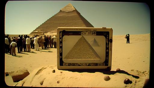 the egyptologists discover in front of the pyramids of gizeh a UFO protruding from the sand, a crowd of Egyptian workers to remove the sand with shovels and pickaxes, base camp, remains of a temple, hyper realistic photography, ultra detailed, very precise, 16mm lens, cinematic, shot on Arri film camera, 32k --ar 16:9 --q 2 --v 4 --s 250 --upbeta
