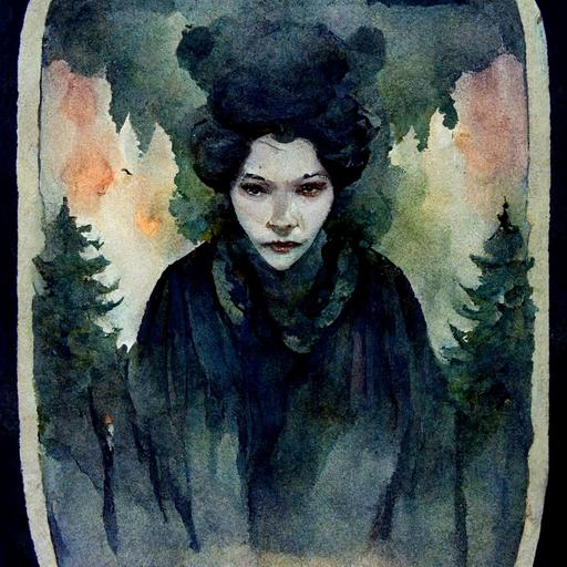 the evil and insidious stepmother who sent her stepdaughter to the forest for certain death, watercolor