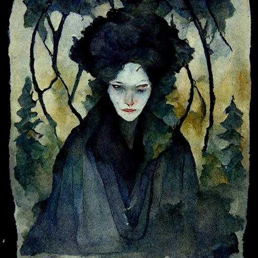 the evil and insidious stepmother who sent her stepdaughter to the forest for certain death, watercolor