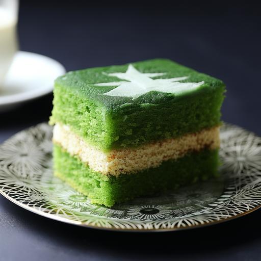 the flag of Nigeria as a delicious green tea matcha sponge, cookery show style, photorealistic