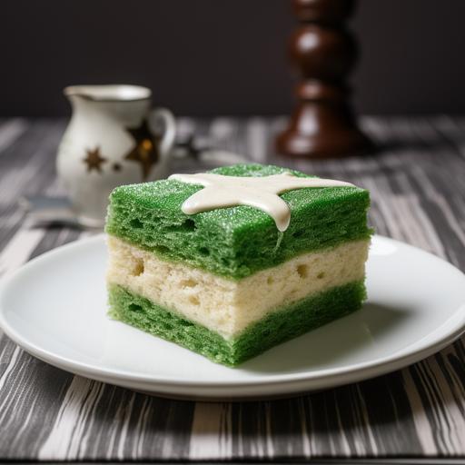 the flag of Nigeria as a delicious green tea matcha sponge, cookery show style, photorealistic