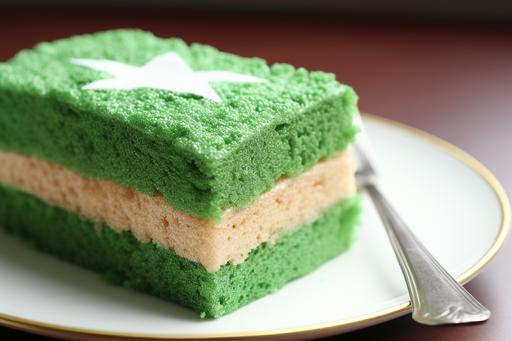 the flag of Nigeria as a delicious green tea matcha sponge, cookery show style, photorealistic, --ar 3:2