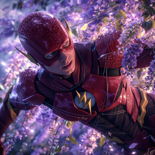 the flash, wisteria, flowers, peace, DC, speed, 4k, cinematic, --v 6.0