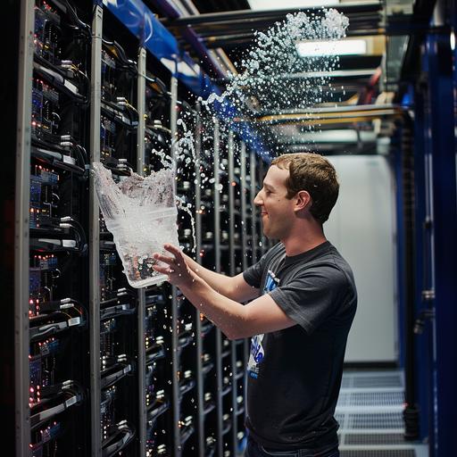 the founder of Facebook chucking a bucket of water directly on to the servers for Facebook