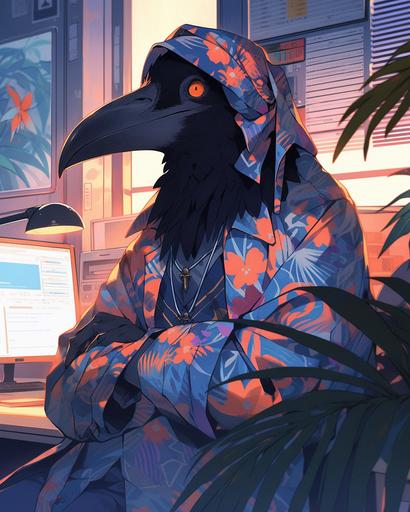 the handsome office horus loitering ghost in vibrant blue orange and pink sunlight chrysanthemum pattern, black light vaporwave synthcore --ar 4:5 --s 1000 --niji 5