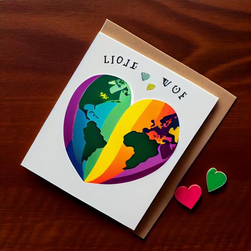 the heart-shaped earth card with gay flags and love is love written on it --q 2 --upbeta