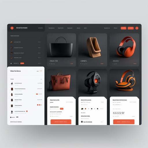 beautiful products section for an e-commerce marketplace website, ui, ux, ui-ux, website, orangered, black, price, details, title --v 4 --stylize 500