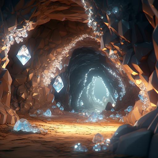 the inner walls of a cave, studded with shining crystals. 3d animation, cartoon