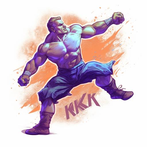 the kick streaming logo anthropomorphized into a body builder doing a wwe flying elbow to an anthropomorphized twitch body builder