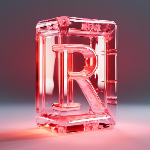 the letter R, in a glass brick, pink
